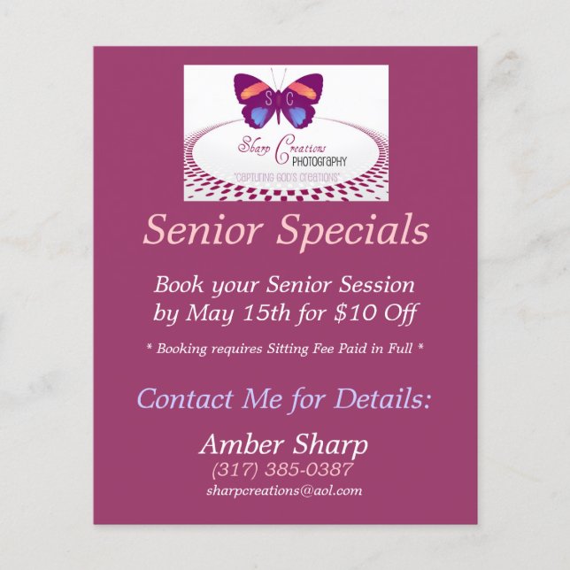 Sharp Creations Senior Specials Flyer (Front)