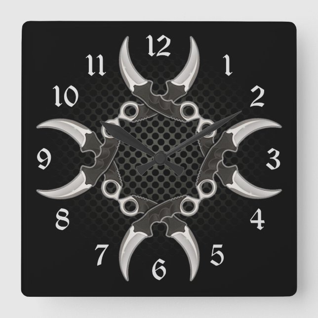 Sharp Edges Curved Blades Square Wall Clock (Front)