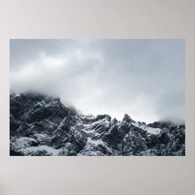 Sharp edges of mountains and soft clouds poster (Front)