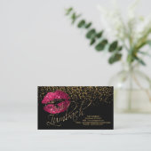 Sharp Gold Confetti & Hot Pink Lips Business Card (Standing Front)