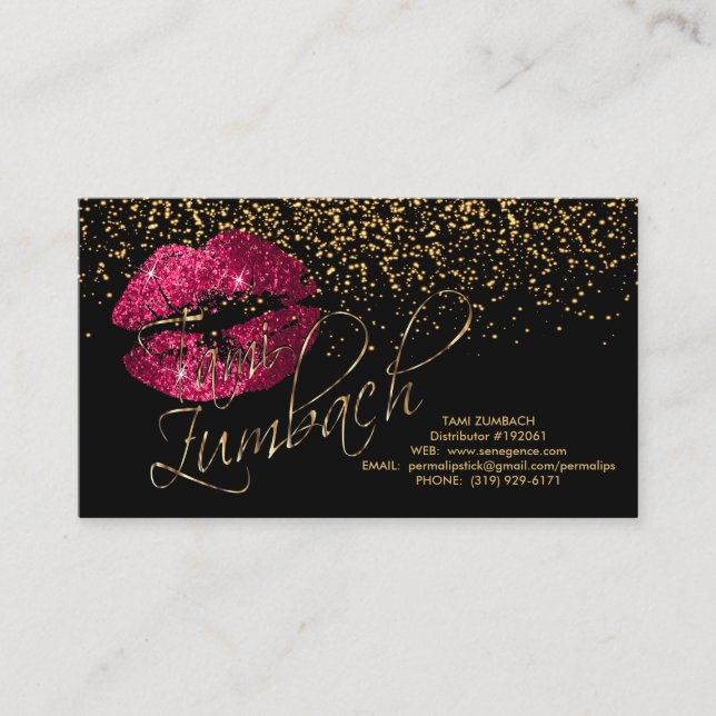 Sharp Gold Confetti & Hot Pink Lips Business Card (Front)