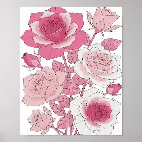 Sharp Gray PINK ROSES Bold Design Poster