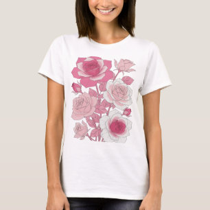 Sharp Gray PINK ROSES Bold Design T-Shirt