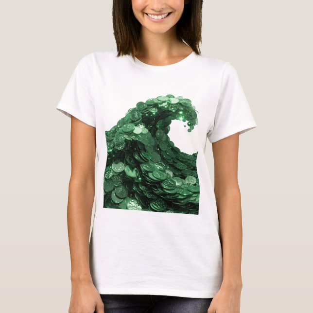 Sharp Green GREEN COINS WAVE Statement Design T-Shirt (Front)