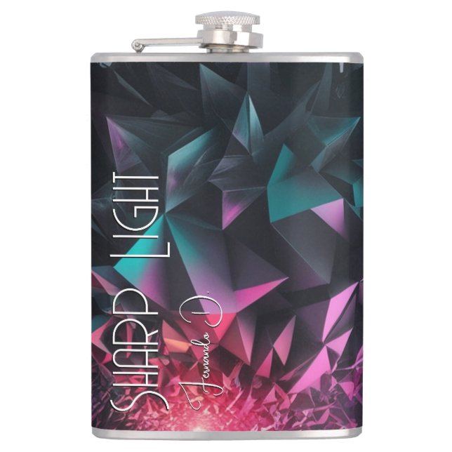 "Sharp Light Geometric Shapes Abstract Neon Purple Flask (Front)