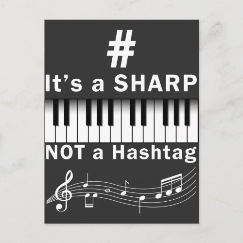 Sharp not Hashtag Piano Player Musician Keyboard Postcard