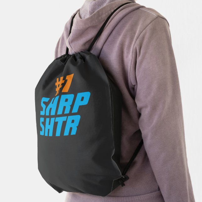 Sharp Shooter | Basketball Quote with Blue Text Drawstring Bag (Insitu)