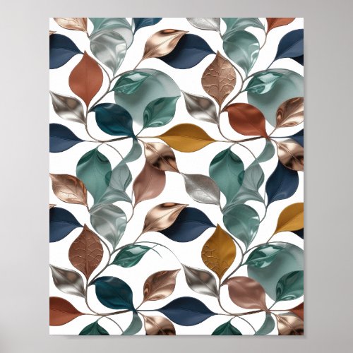 Sharp Silver LEAFY FOLIAGE Statement Design Poster