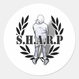 sharp skin standing classic round sticker