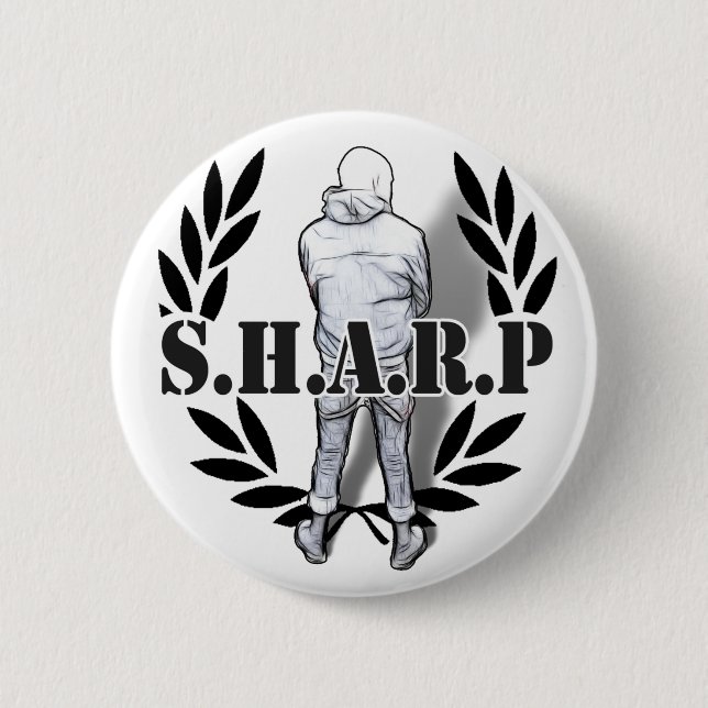 sharp skin standing pinback button (Front)