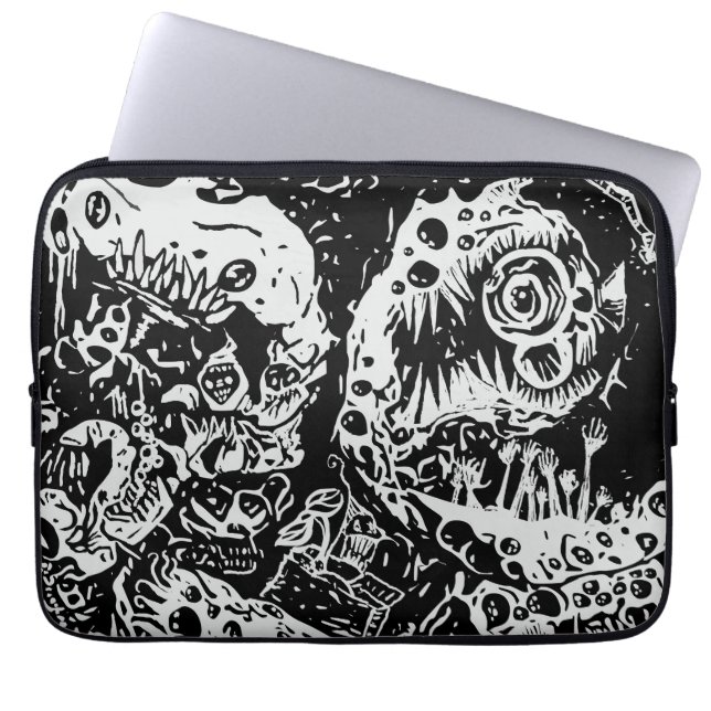 Sharp Teeth Nightmare, Black and White Laptop Sleeve (Front)