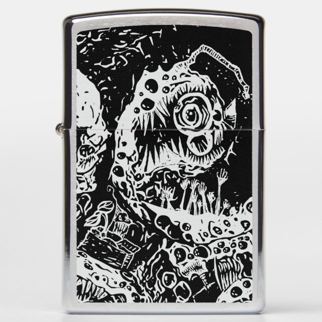 Sharp Teeth Nightmare, Black and White Zippo Lighter (Front)