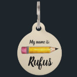 Sharp Yellow #2 Pencil School Teacher Writer Pet Name Tag<br><div class="desc">Pet tag design features an original illustration of a classic sharp yellow #2 school writing pencil. Just personalize with the name of your dog or cat. Lots of coordinating pet products are also available from this shop! Don't see exactly what you're looking for? Contact Rebecca to have a product customized...</div>