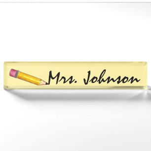 Sharp Yellow Pencil School English Teacher Writing Desk Name Plate