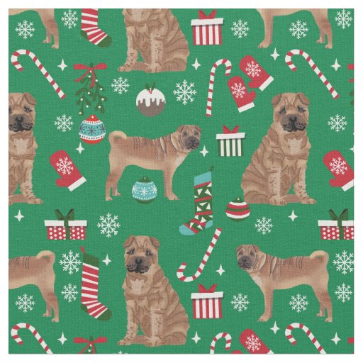 sharpei dog christmas holiday fabric
