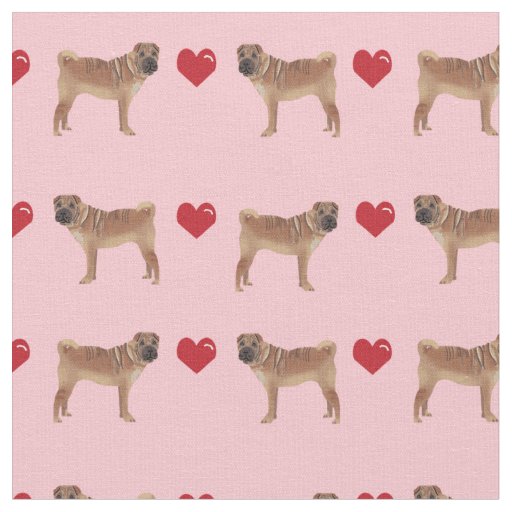 sharpei dog love hearts pink fabric