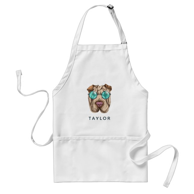 Sharpei In Sunglasses | Add Your Name Adult Apron (Front)