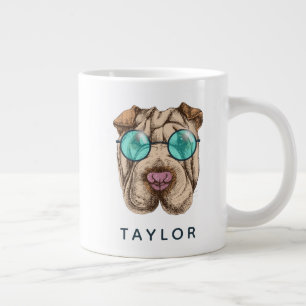 Sharpei In Sunglasses   Add Your Name Giant Coffee Mug
