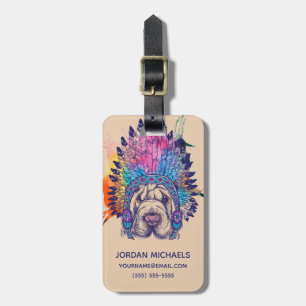 Sharpei Native American Indian Chief Add Name Luggage Tag