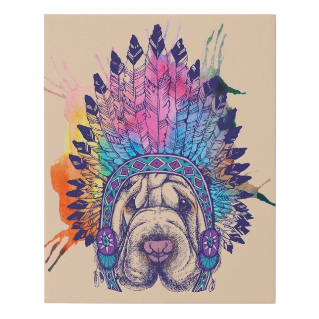 Sharpei Native American Indian Chief Faux Canvas Print (Front)