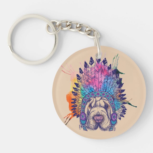 Sharpei Native American Indian Chief Keychain (Front)
