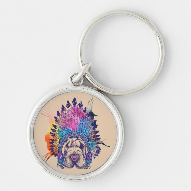 Sharpei Native American Indian Chief Keychain (Front)