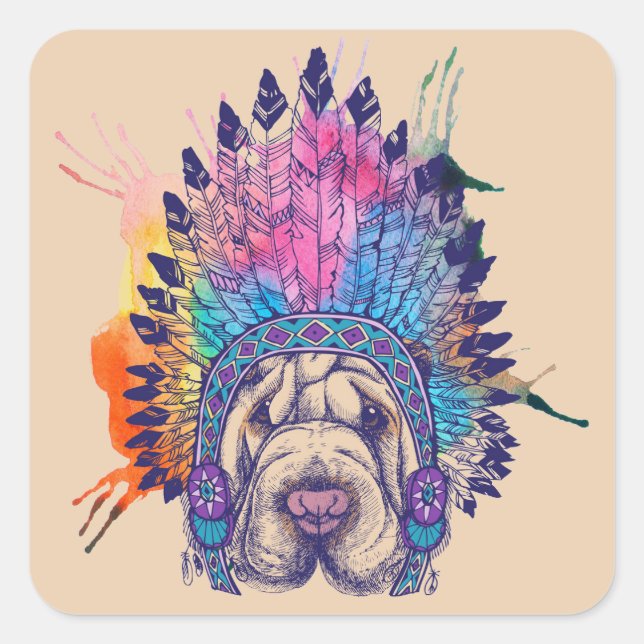 Sharpei Native American Indian Chief Square Sticker (Front)