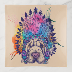 Sharpei Native American Indian Chief Trinket Tray