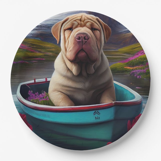 Sharpei on a Paddle: A Scenic Adventure Paper Plates (Front)