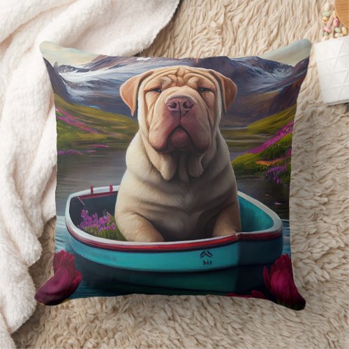 Sharpei on a Paddle A Scenic Adventure Throw Pillow