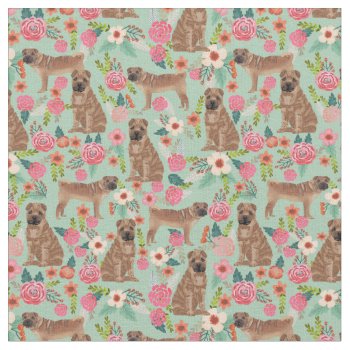 Sharpei Vintage Florals Mint Fabric by FriendlyPets at Zazzle