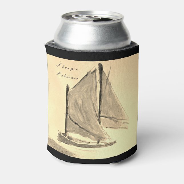  Sharpie Schooner Sailboat  - Beverage Can Cooler (Can Back)