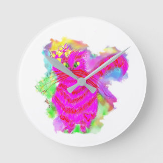 ShaShaShu™ the Flashy Pink Kitty Cat Clock. Large Round Clock