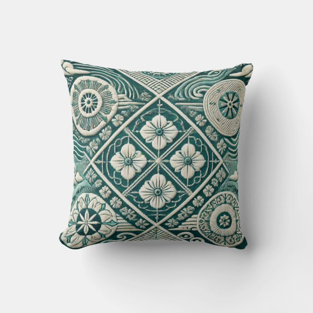 Shashiko-Inspired Design 1 Throw Pillow (Front)