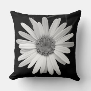 Shasta Daisy 01 - Black and White Throw Pillow