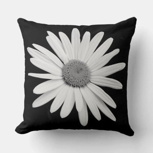 Shasta Daisy 02 _ Black and White Throw Pillow