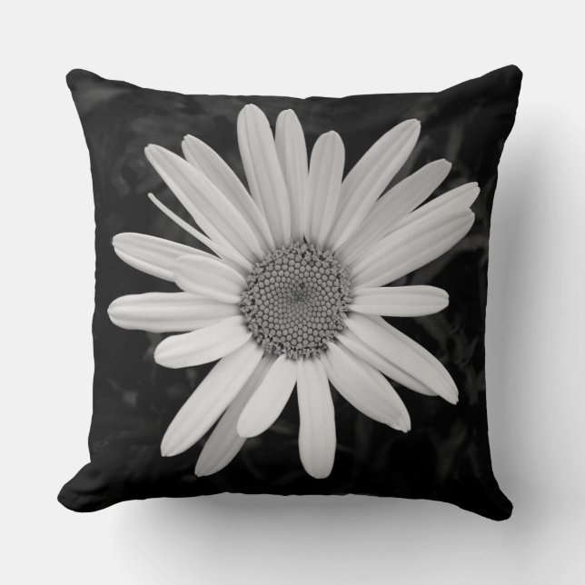 Shasta Daisy 03 - Black and White Throw Pillow (Front)