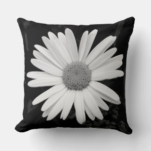 Shasta Daisy 04 - Black and White Throw Pillow