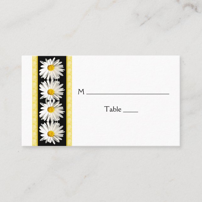 Shasta Daisy Black Gold Wedding Place Cards (Front)