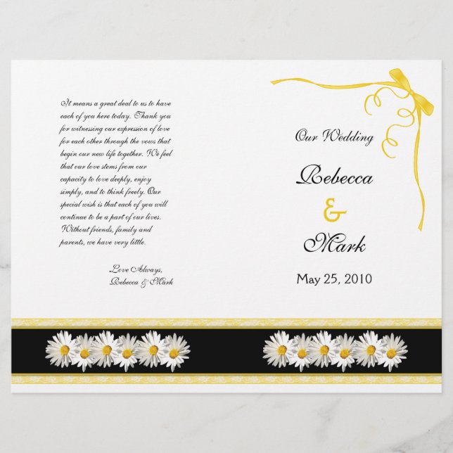 Shasta Daisy Floral Wedding Program (Front)