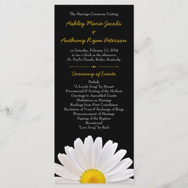 Shasta Daisy Flower Yellow Black Wedding Program (Front)