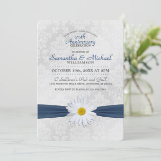 Shasta Daisy Navy Blue Anniversary Party Invitation