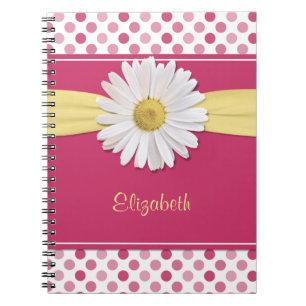 Shasta Daisy Pink Polka Dot Personalized Notebook
