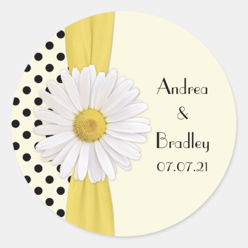 Shasta Daisy Polka Dot Personalized Wedding Classic Round Sticker