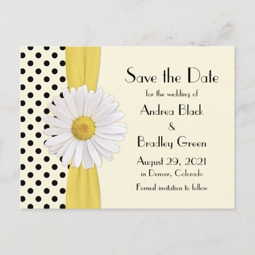 Shasta Daisy Polka Dot Wedding Save the Date Announcement Postcard