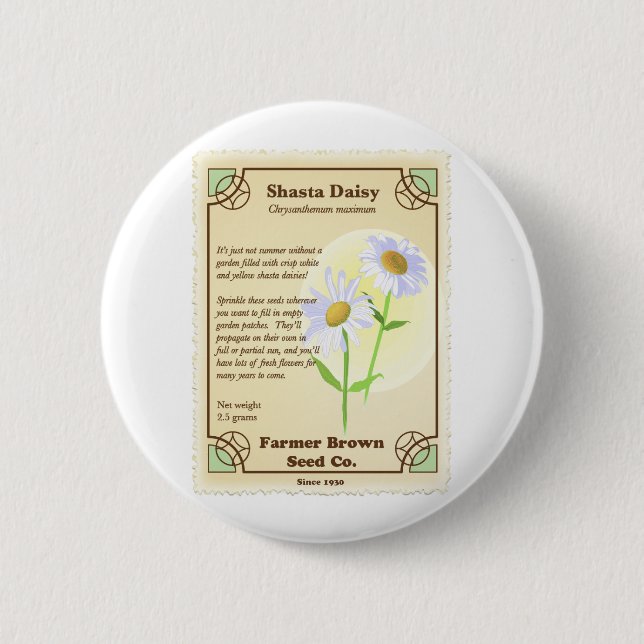 Shasta Daisy Seed Packet Button (Front)