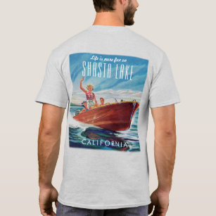 Shasta Lake California Vintage Boat Back Print T-Shirt