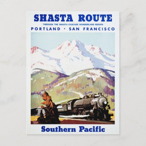 Shasta Route Vintage Travel Poster Restored Postcard