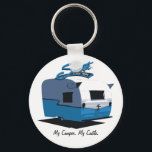 Shasta Vintage Camper - blue Keychain<br><div class="desc">A fun customizable Camp souvenir for your family reunion,  event,  outing,  road trip or RV extravaganza. "What happens in the Campground stays in the campground" or "Happy Camper" or your tagline for a humorous way to remember your vacation. To Customize just click on the Customize button.</div>