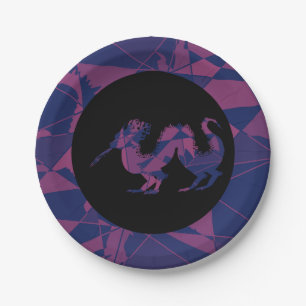 Shattered Blue Red Chinese dragon Paper Plates